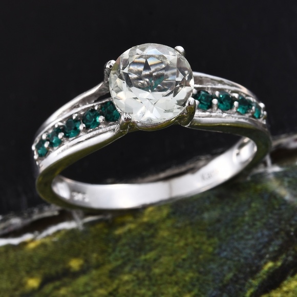 Green Amethyst Platinum Bond Brass Bridge Ring - Picture 2 of 5